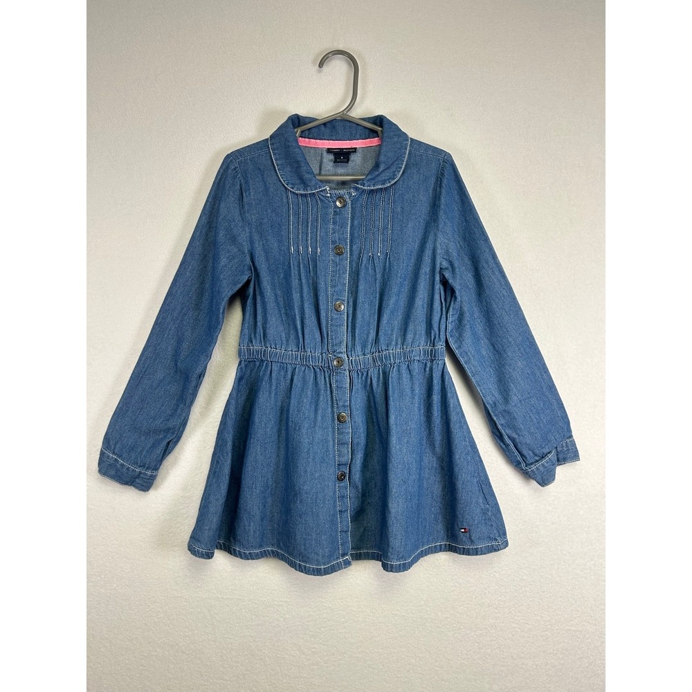 Preppy Tommy‎ Hilfiger Kids Size 6 Blue Denim Pintuck Peter Pan Collar Dress
